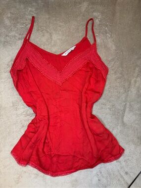 Stradivarius Red Lace Trim Cami Top Size XS